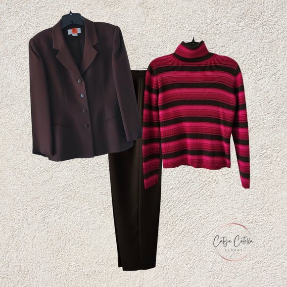 Petite Sophisticate LS Striped Ribbed Turtleneck Top | Like New | SP | Pink BRN - Picture 15 of 15